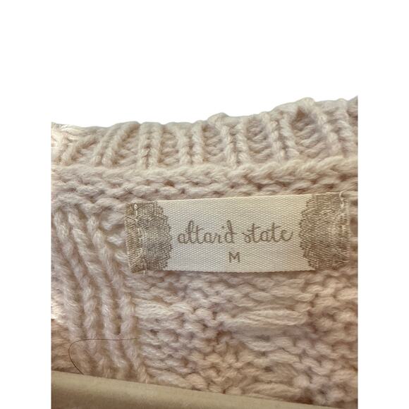 Altar'd State Beige Cable Knit Cropped sweater distressed Fringe Hem. Sz M - Picture 4 of 7